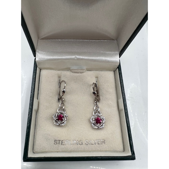 Irish Celtic Ruby Earrings Silver (1.5in -1in pendant) - Picture 1 of 2